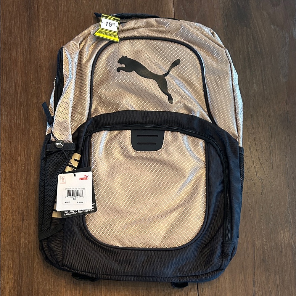 Puma Men's Backpack in Gold and Black (Labeled at tan)